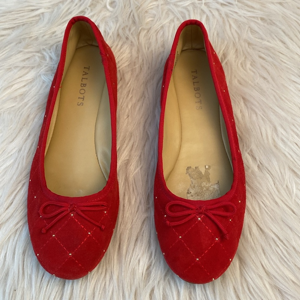 Talbots Penelope Quilted Ballet Flats - Studded Kid Suede - Red, Size 6.5M - Picture 7 of 17